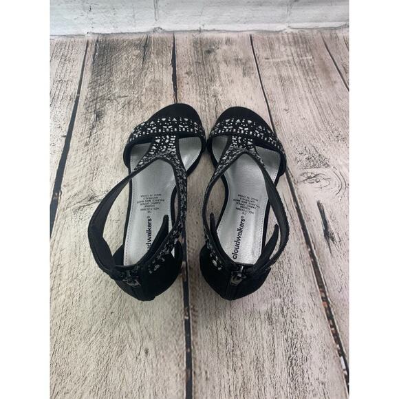 CLOUDWALKERS Women's Holly Black Embellished Wedge Sandals / Size: 7W - Picture 3 of 9